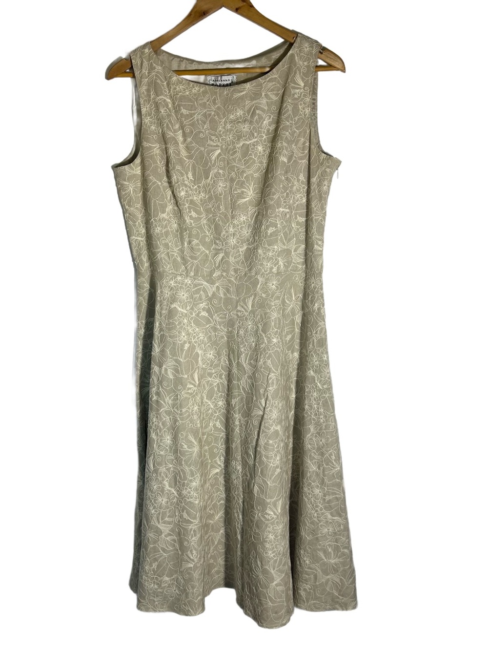Adrianna Papell Taupe Embroidered Sleeveless Midi Dress